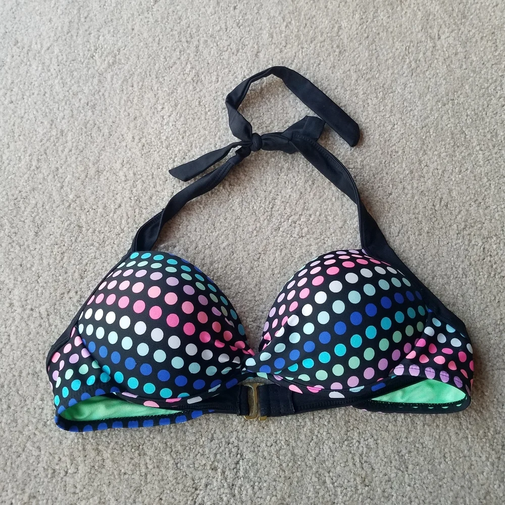 Sexy Black Polka Dot Halter Push Up Underwire Bikini Top